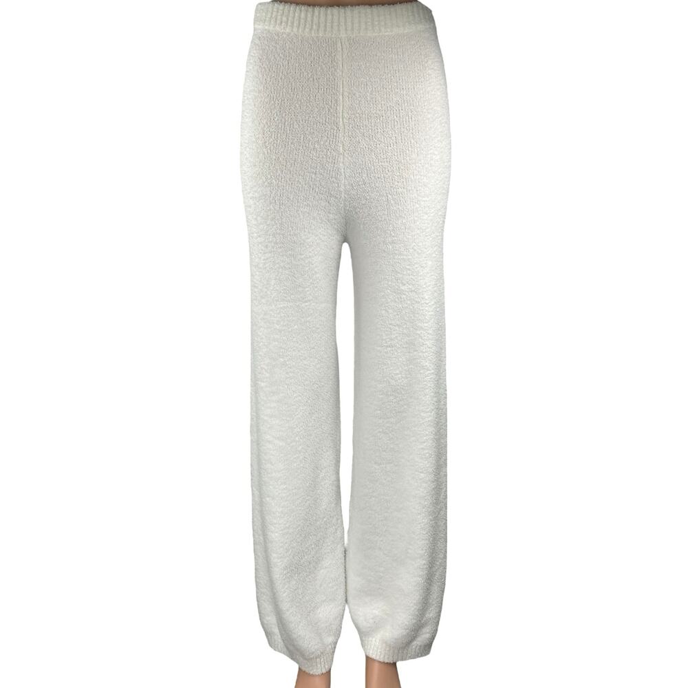 Magnolia Boutique White Fleece High Waisted Pull On Wide Leg Lounge Pants Sz S